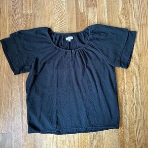 Madewell Short Sleeve Flutter Top, Black, Size Small